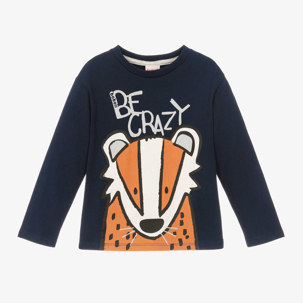 Boboli - Boys Navy Blue Cotton Fox Top | Childrensalon