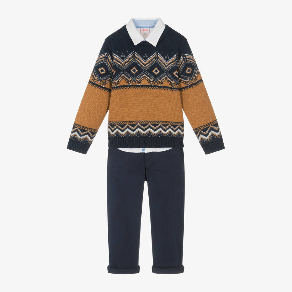 Boboli - Boys Navy Blue Cotton Trouser Set | Childrensalon