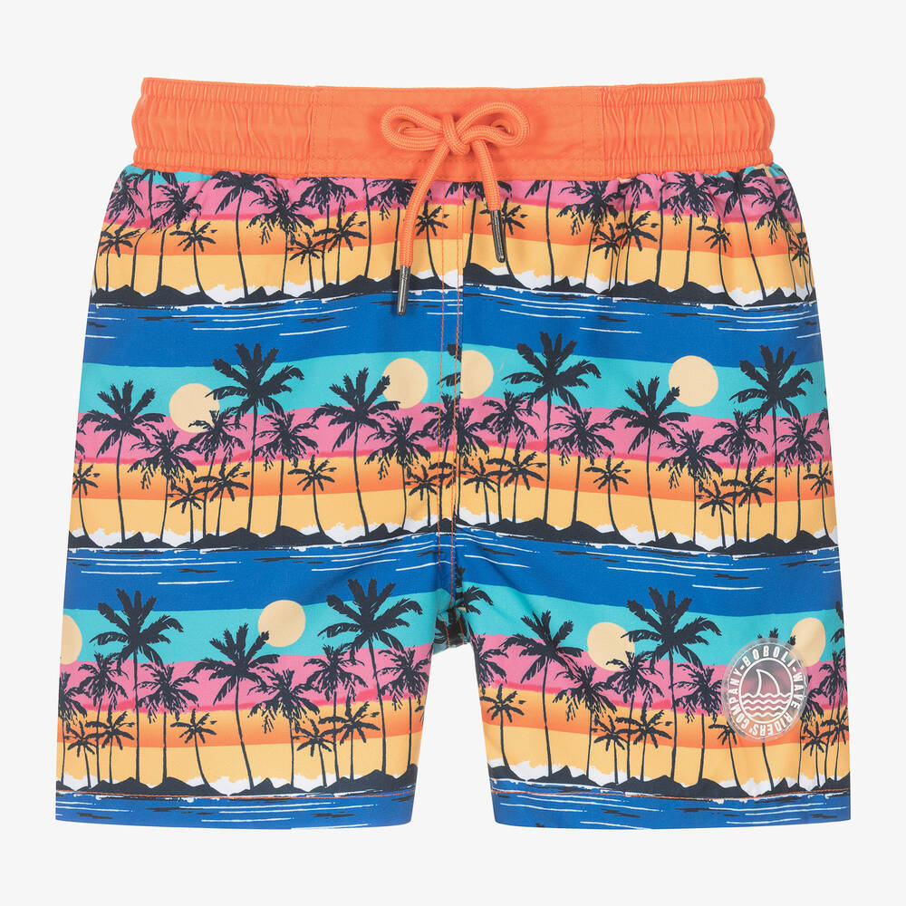 Boboli - Boys Orange & Blue Palm Tree Swim Shorts | Childrensalon