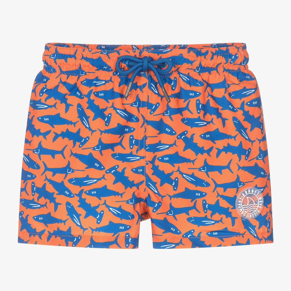 Boboli Kids' Boys Orange Shark Print Swim Shorts