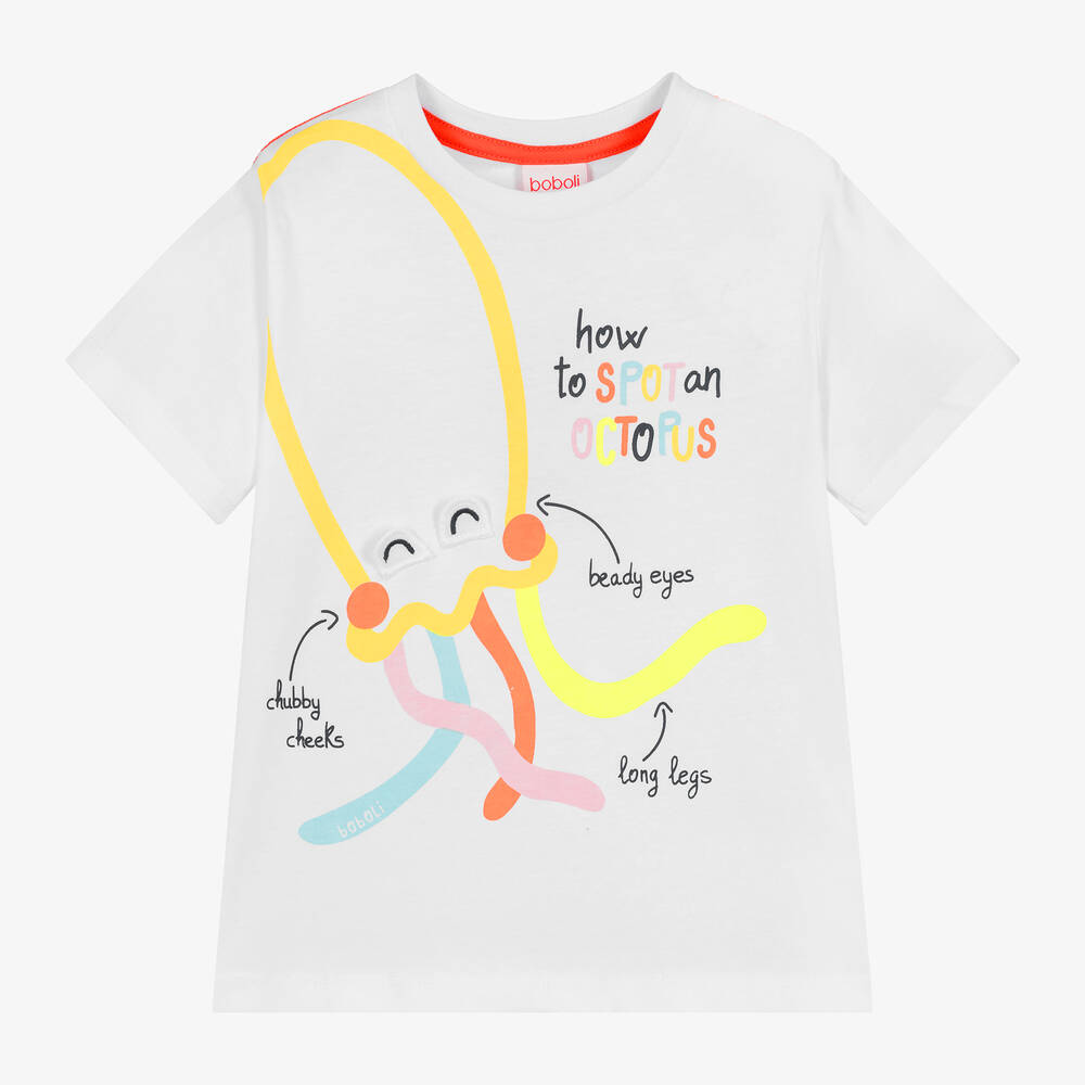 Boboli - Boys White Octopus Cotton T-Shirt | Childrensalon