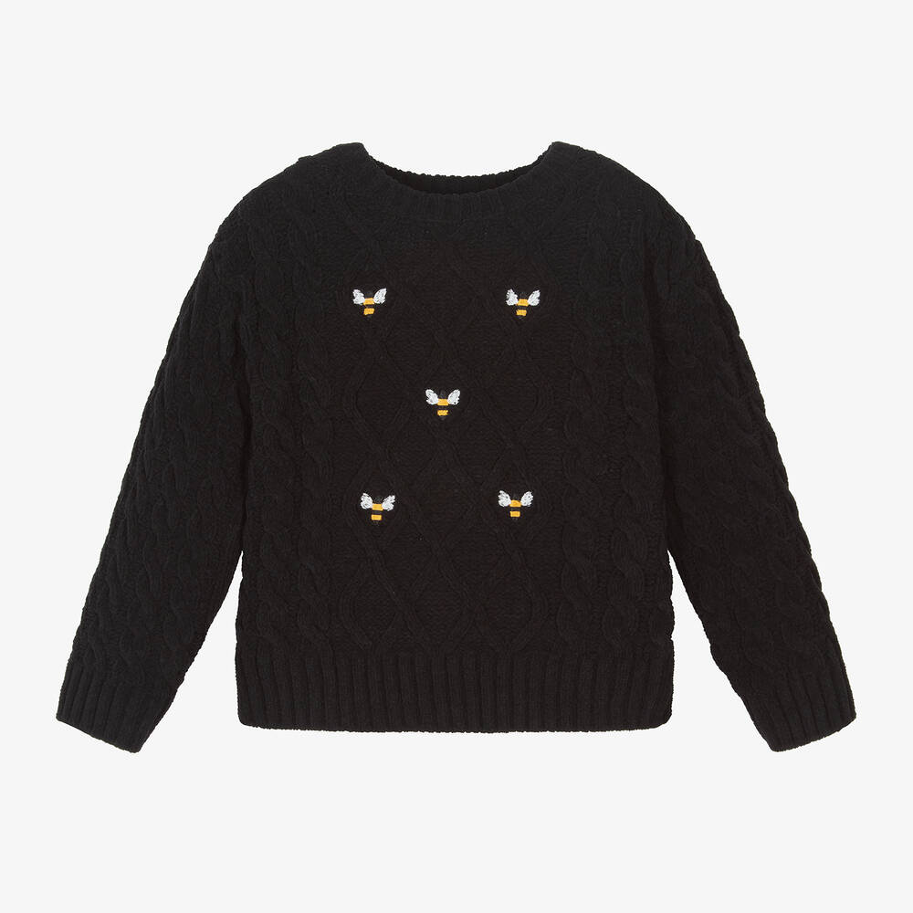 Boboli - Girls Black Cable Knit Bee Sweater | Childrensalon