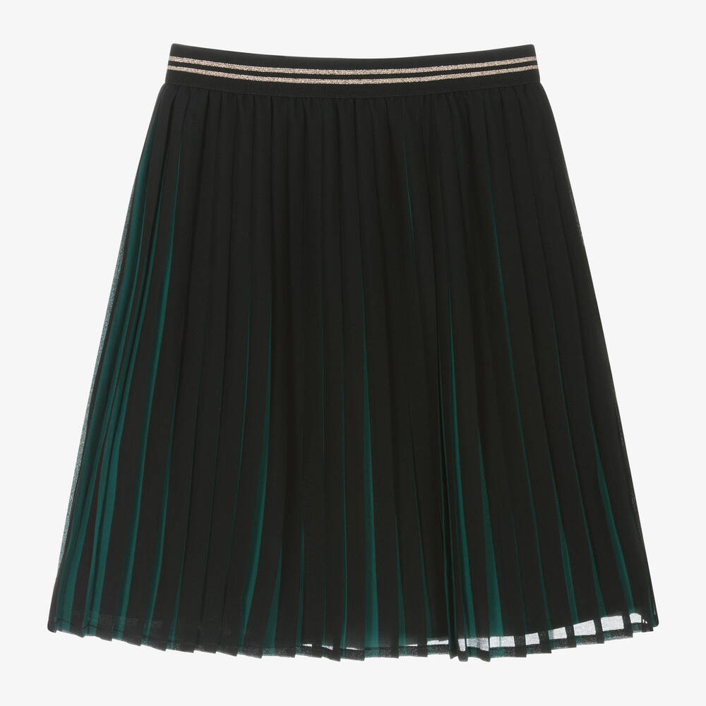 Boboli - Girls Black & Green Pleated Chiffon Skirt | Childrensalon