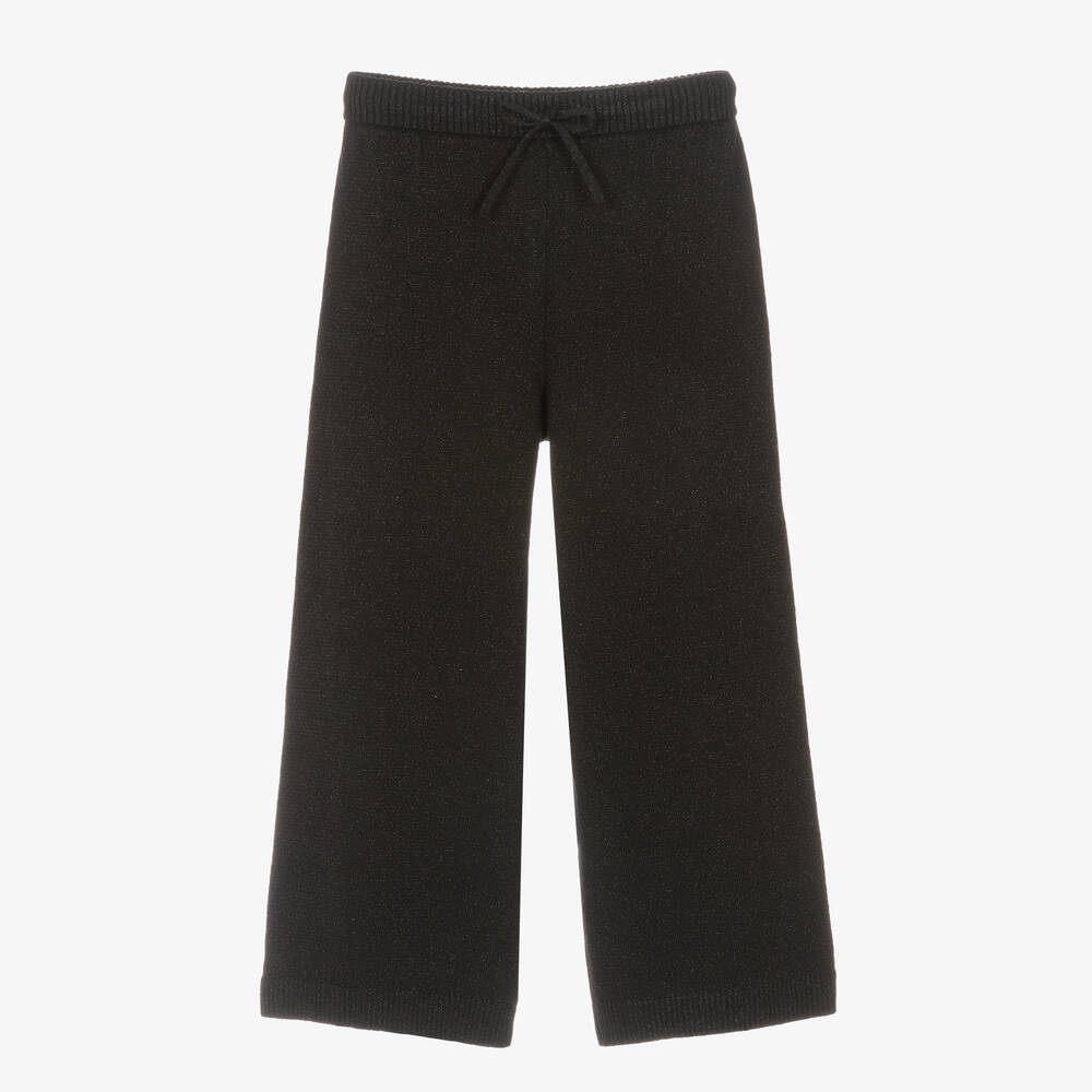 Boboli - Girls Black Knit Wide Leg Cotton Trousers | Childrensalon