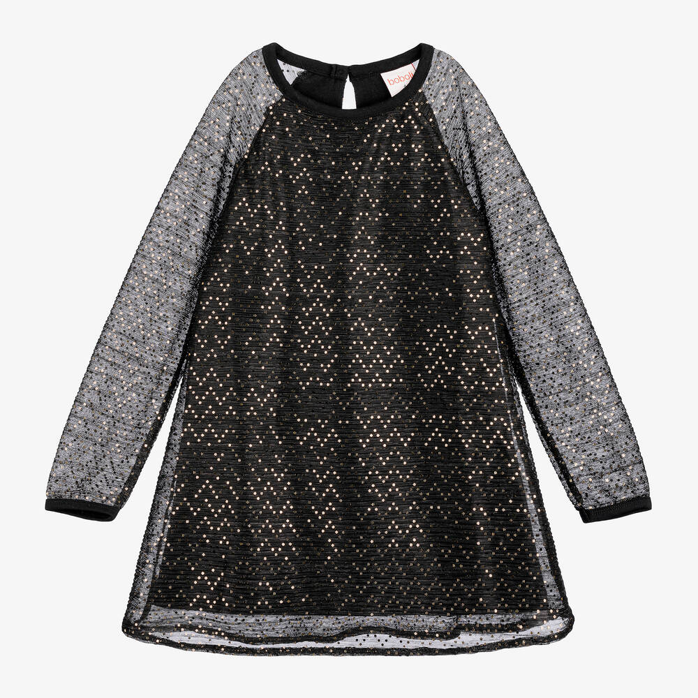 Boboli - Girls Black Sequinned Tulle Dress | Childrensalon