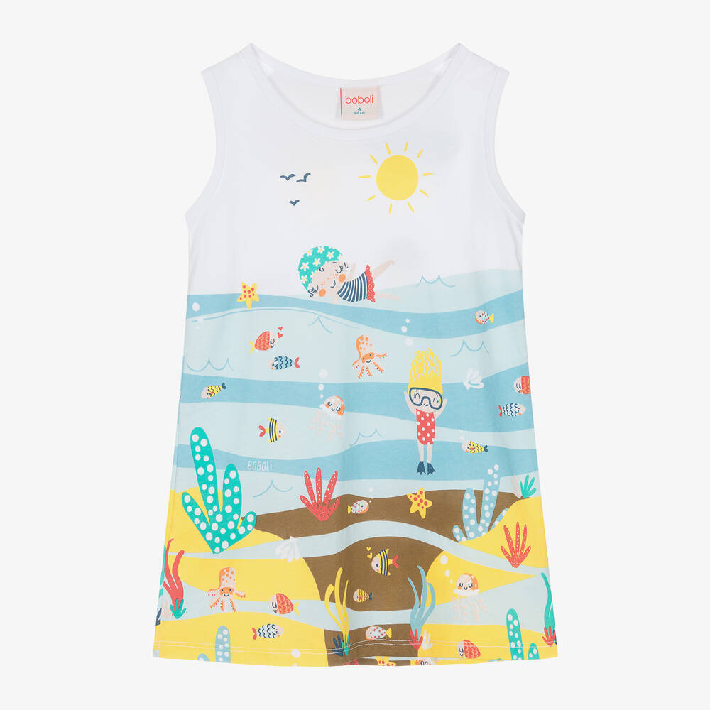 Boboli - طقم فستان شاطئ قطن لون أزرق فاتح للبنات | Childrensalon