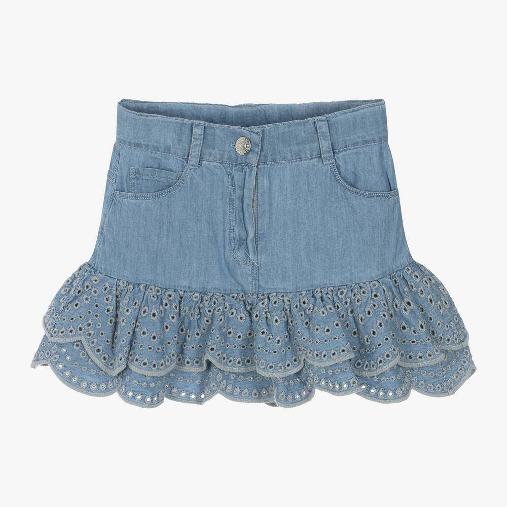 Boboli - Girls Blue Cotton Chambray Skirt | Childrensalon