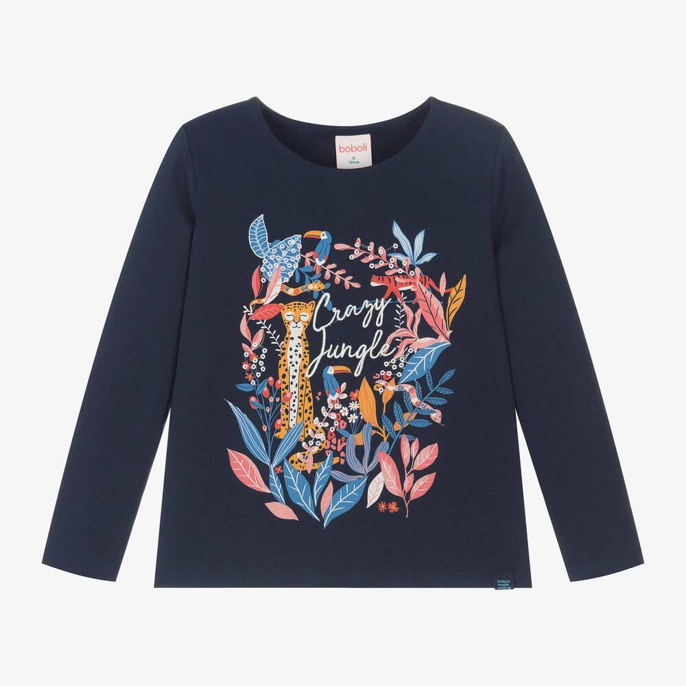 Boboli - Girls Blue Cotton Jungle Top | Childrensalon