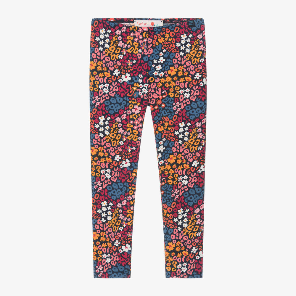 Boboli - Girls Blue Floral Cotton Leggings | Childrensalon