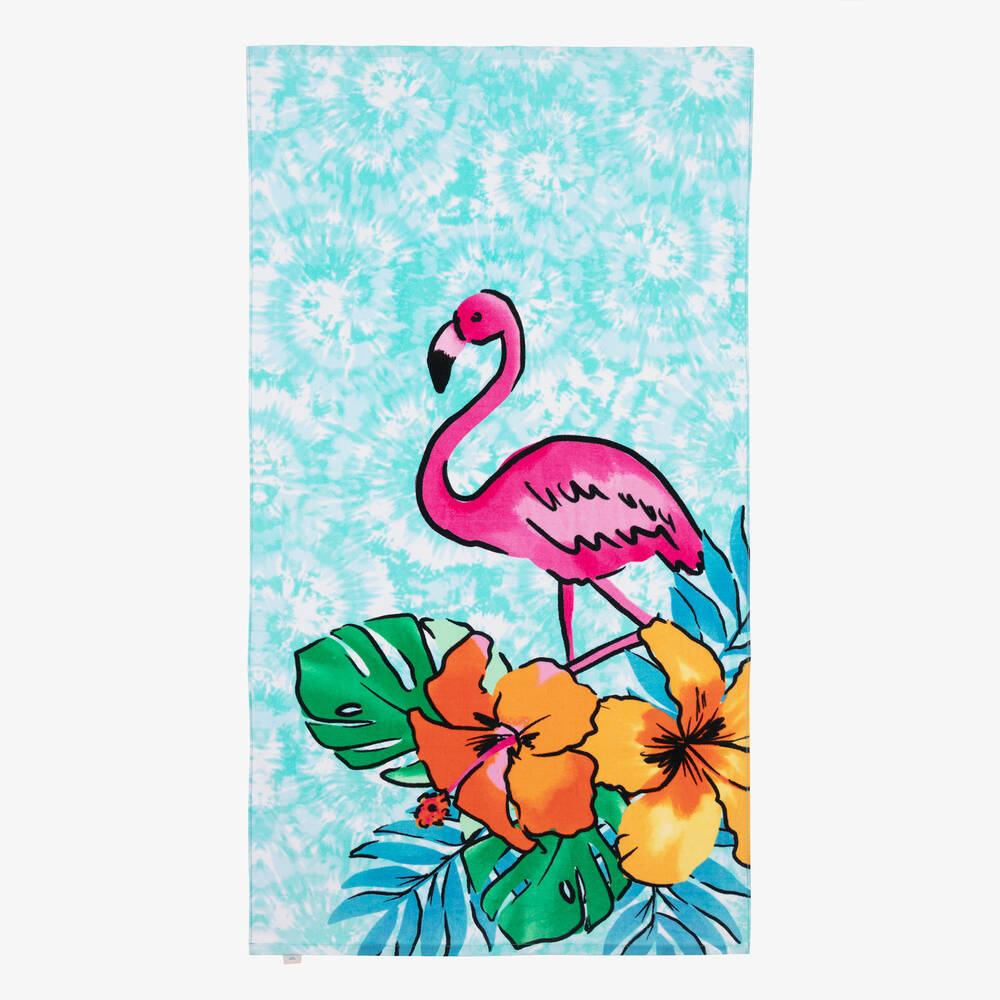 Boboli - Girls Blue & Pink Flamingo Beach Towel (143cm) | Childrensalon