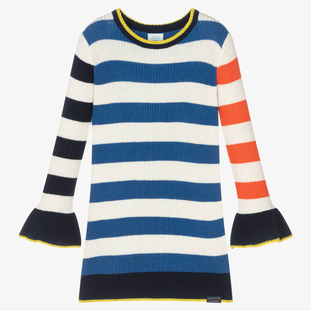Boboli - Girls Blue Stripe Knit Dress | Childrensalon