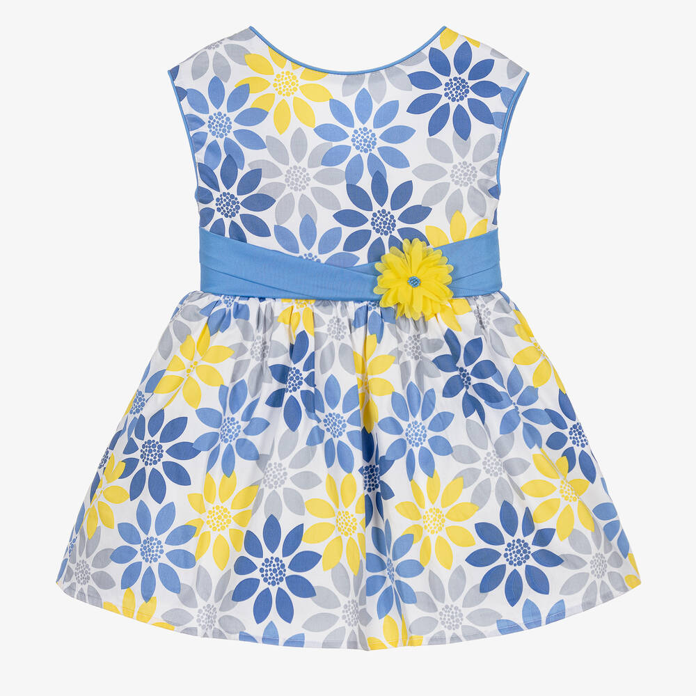 Boboli - Girls Blue & Yellow Floral Cotton Dress | Childrensalon