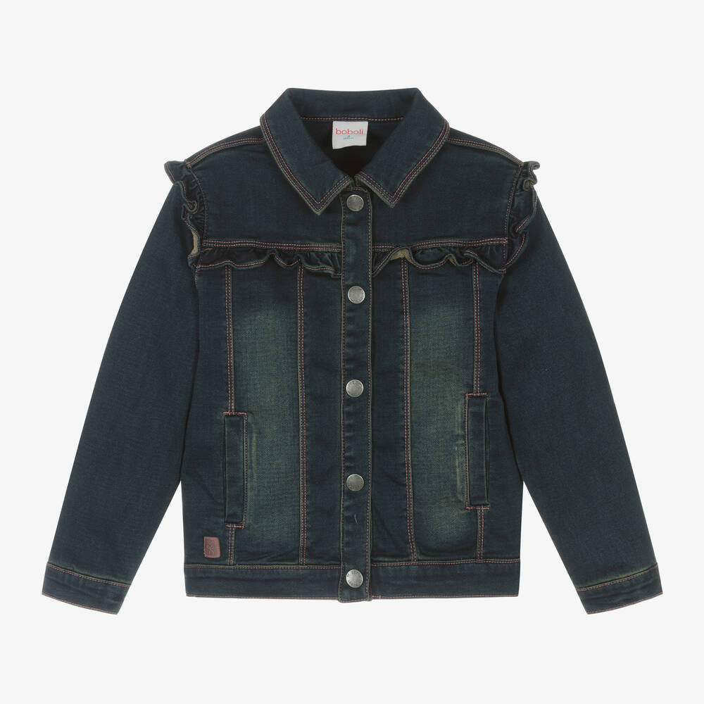 Boboli - Girls Dark Blue Wash Denim Jacket | Childrensalon