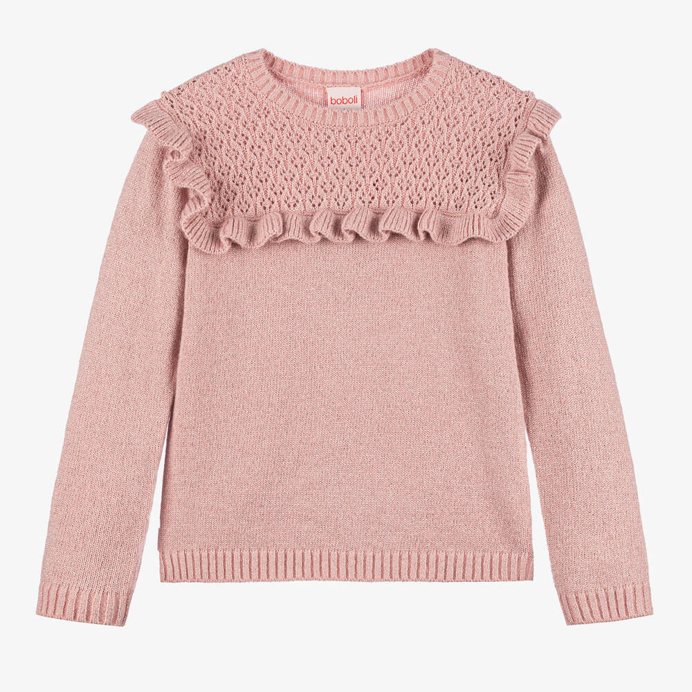 Boboli - Girls Glittery Pink Cotton Knit Sweater | Childrensalon