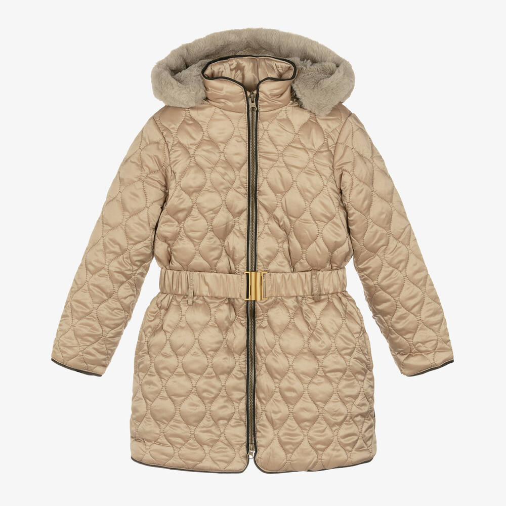 Boboli - Girls Gold Hooded Padded Coat | Childrensalon