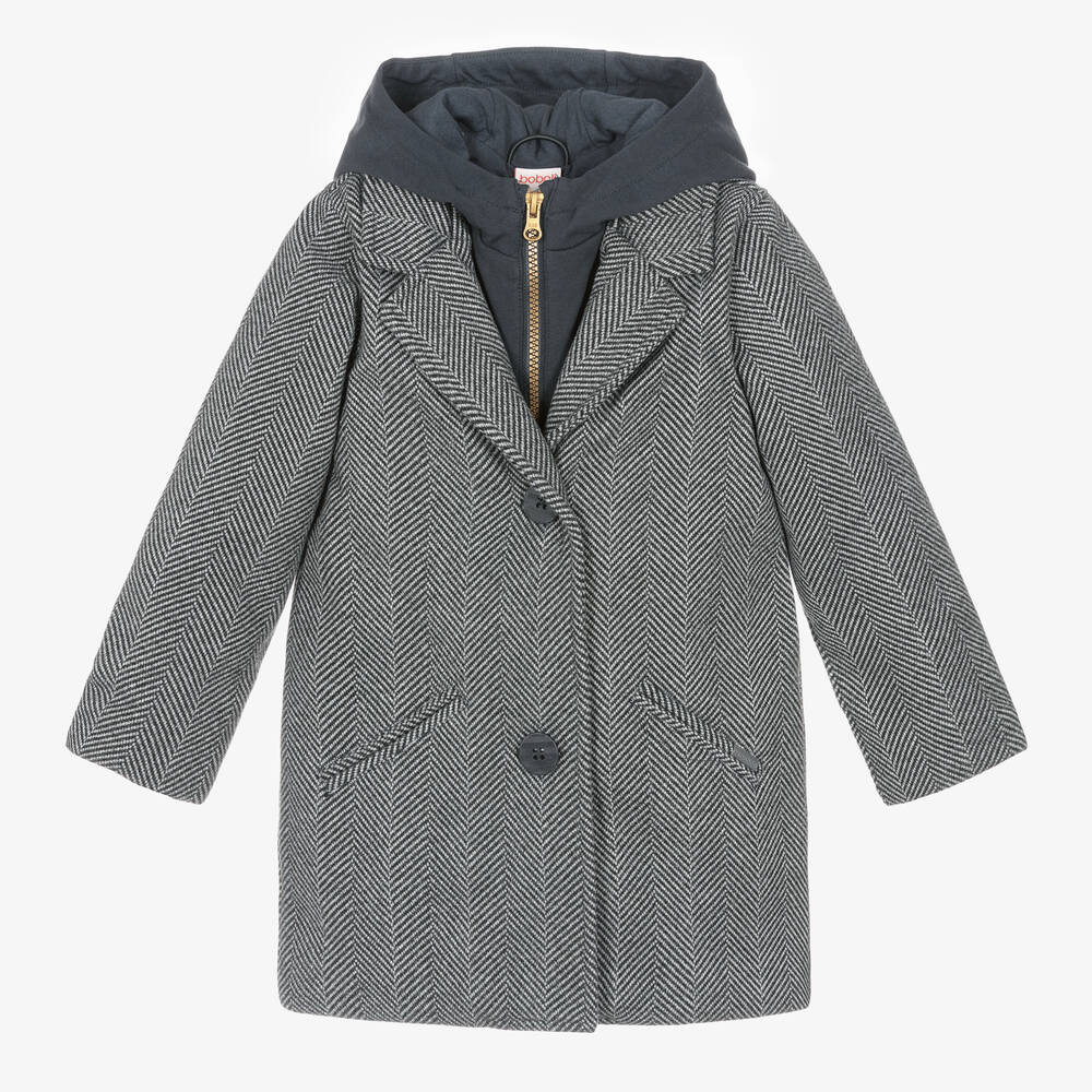 Boboli - Girls Grey Herringbone Coat | Childrensalon