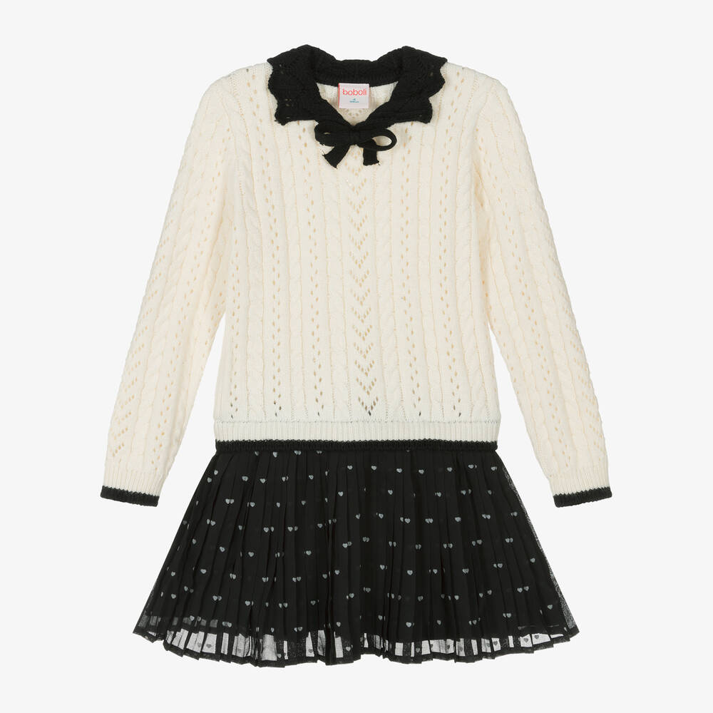 Boboli - Girls Ivory & Black Knitted Dress | Childrensalon