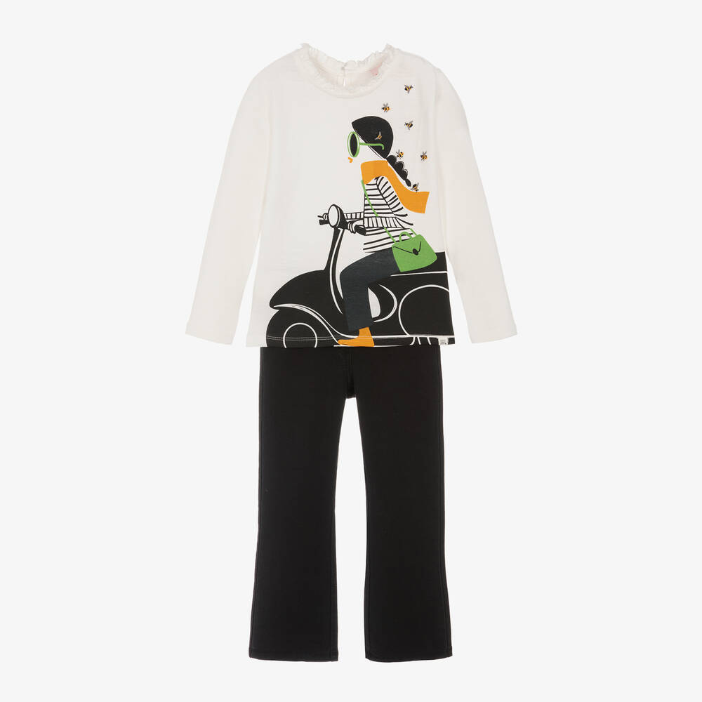 Boboli - Girls Ivory & Black Trouser Set | Childrensalon