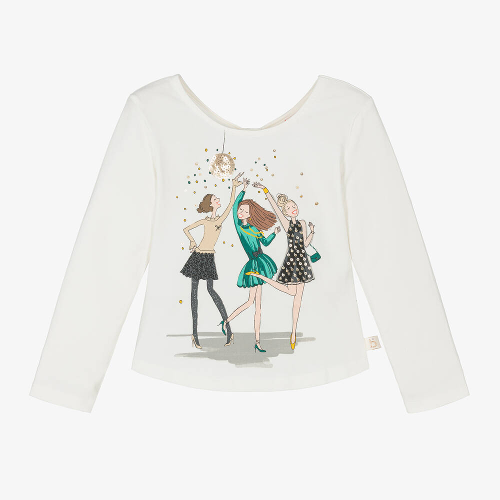 Boboli - Girls Ivory Graphic Print Cotton Top | Childrensalon