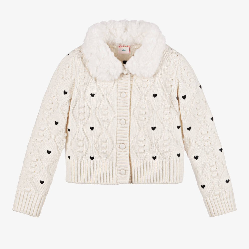 Boboli - Girls Ivory Heart Cardigan | Childrensalon