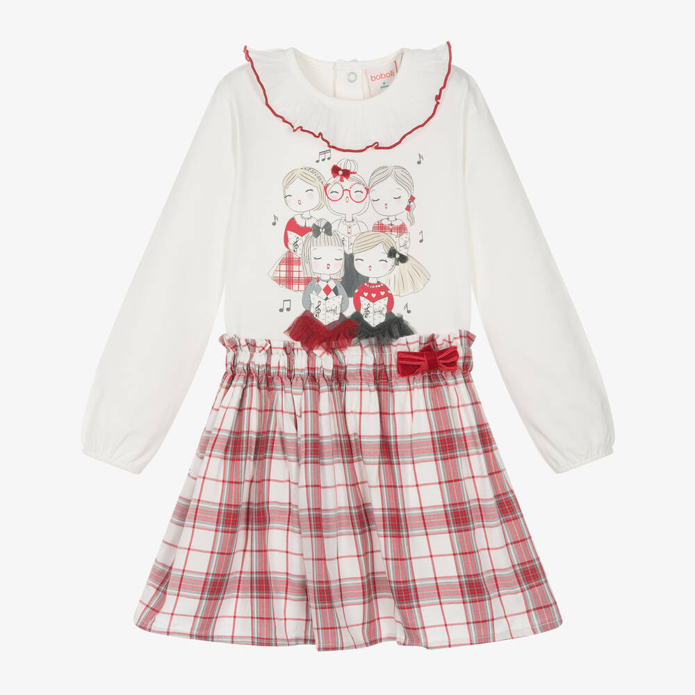 Boboli - Girls Ivory & Red Check Skirt Set | Childrensalon