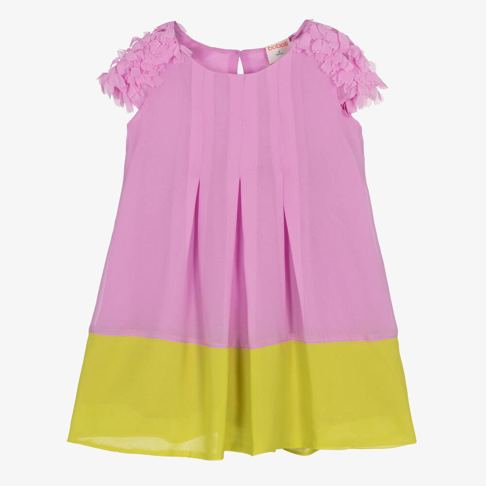 Boboli - Girls Lilac Pink & Green Chiffon Dress | Childrensalon