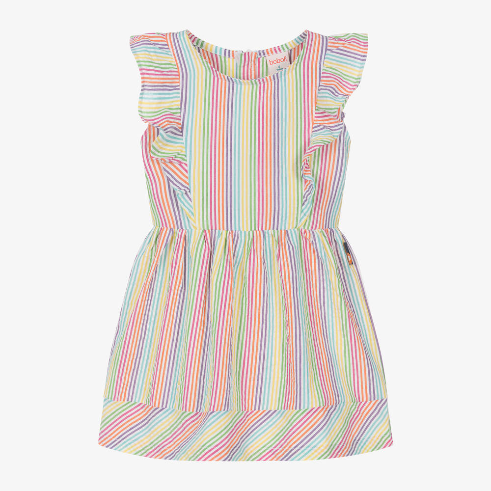 Boboli - Girls Multicolour Striped Cotton Dress | Childrensalon