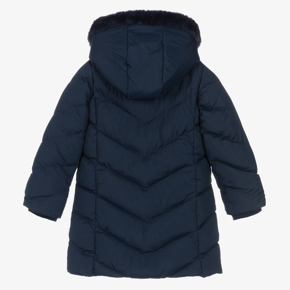Boboli - Girls Navy Blue Hooded Puffer Coat | Childrensalon