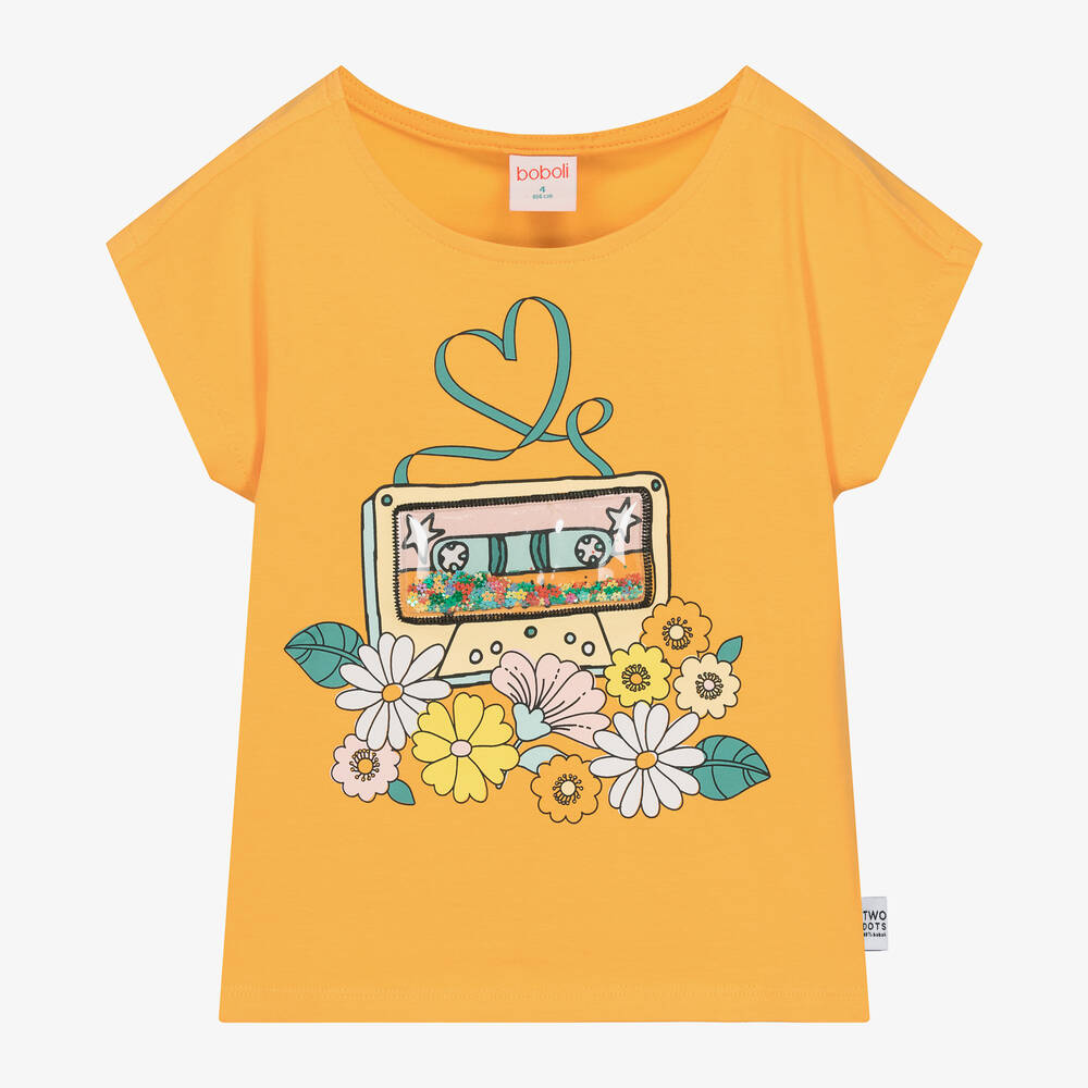 Boboli - Girls Orange Cotton T-Shirt | Childrensalon
