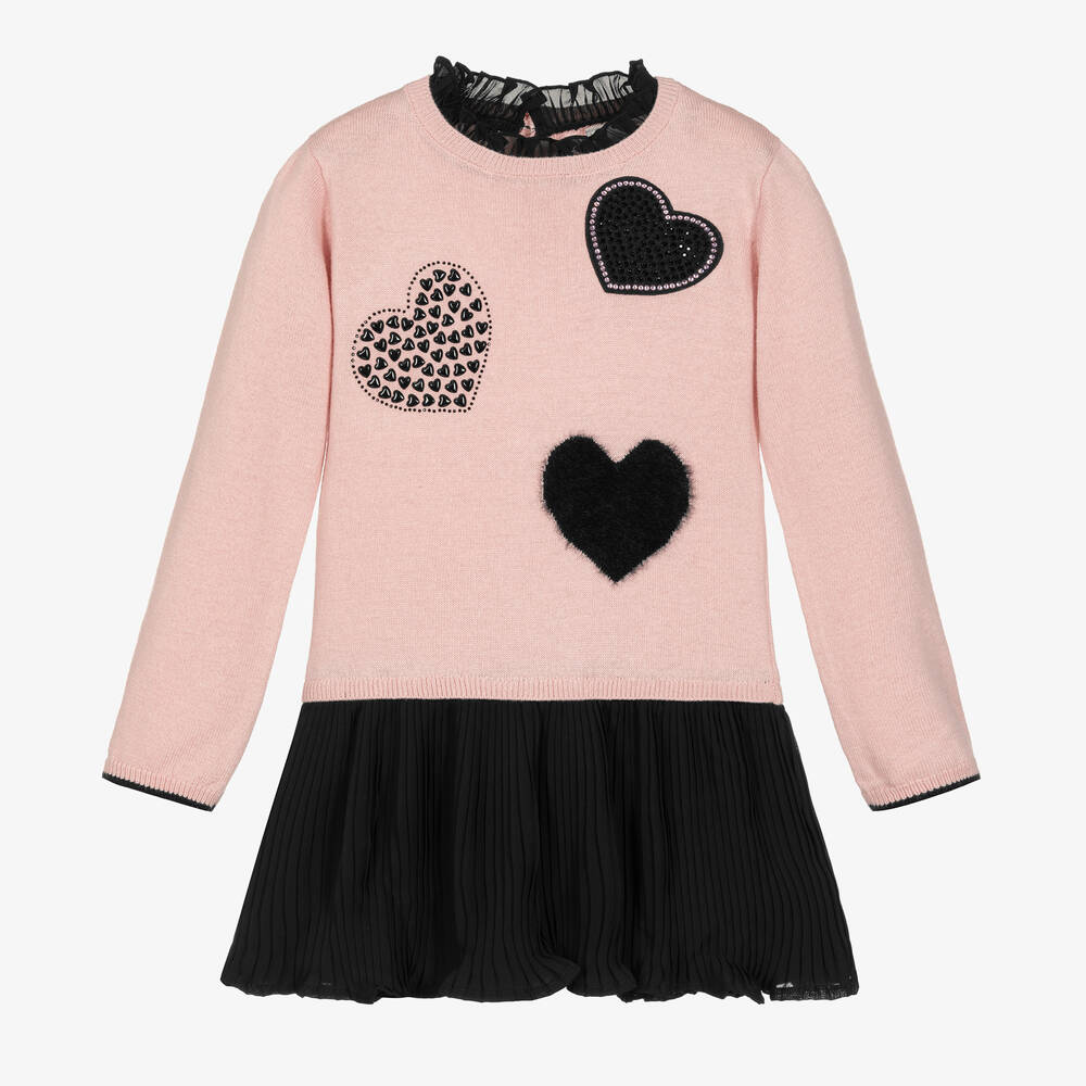 Boboli Kids' Girls Pink & Black Heart Dress