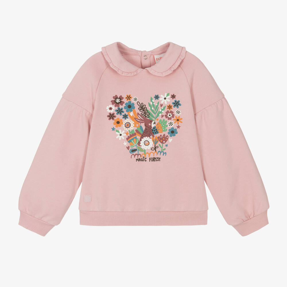 Boboli - Girls Pink Cotton Collared Sweatshirt  | Childrensalon