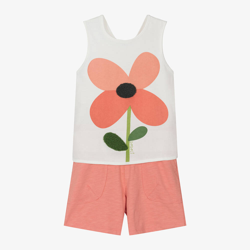 Boboli - Girls Pink Cotton Flower Shorts Set | Childrensalon