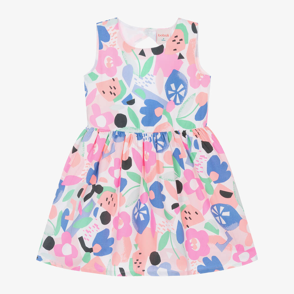 Boboli - Girls Pink Floral Cotton Dress | Childrensalon
