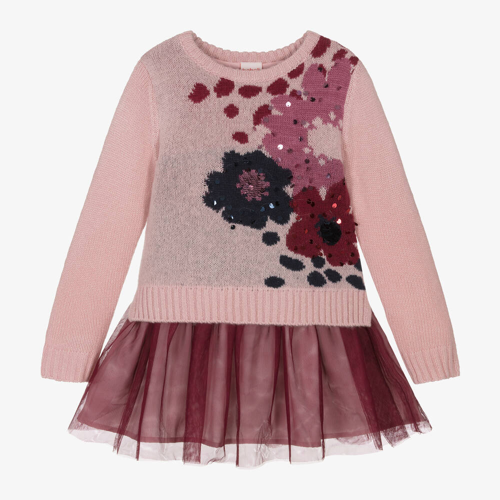 Boboli - Girls Pink Knitted & Tulle Dress | Childrensalon