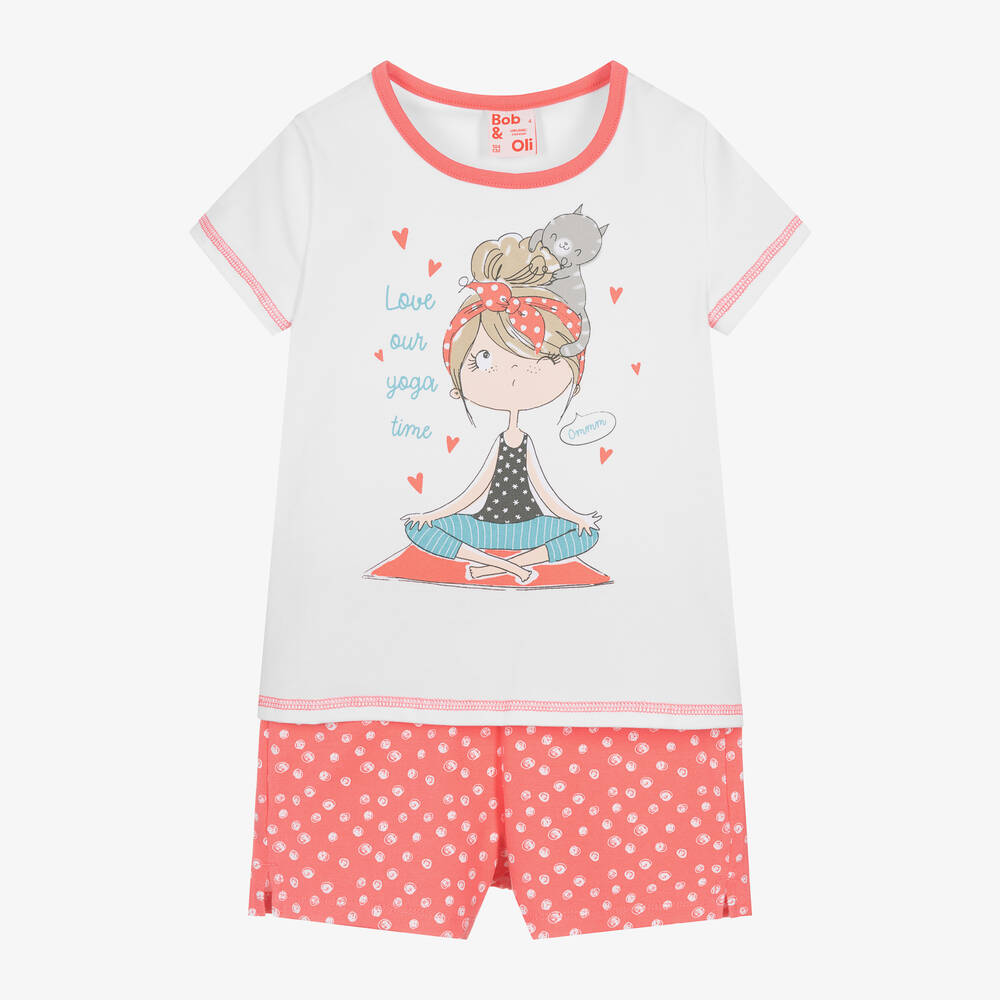 Boboli - Girls Pink & White Cotton Short Pyjamas | Childrensalon