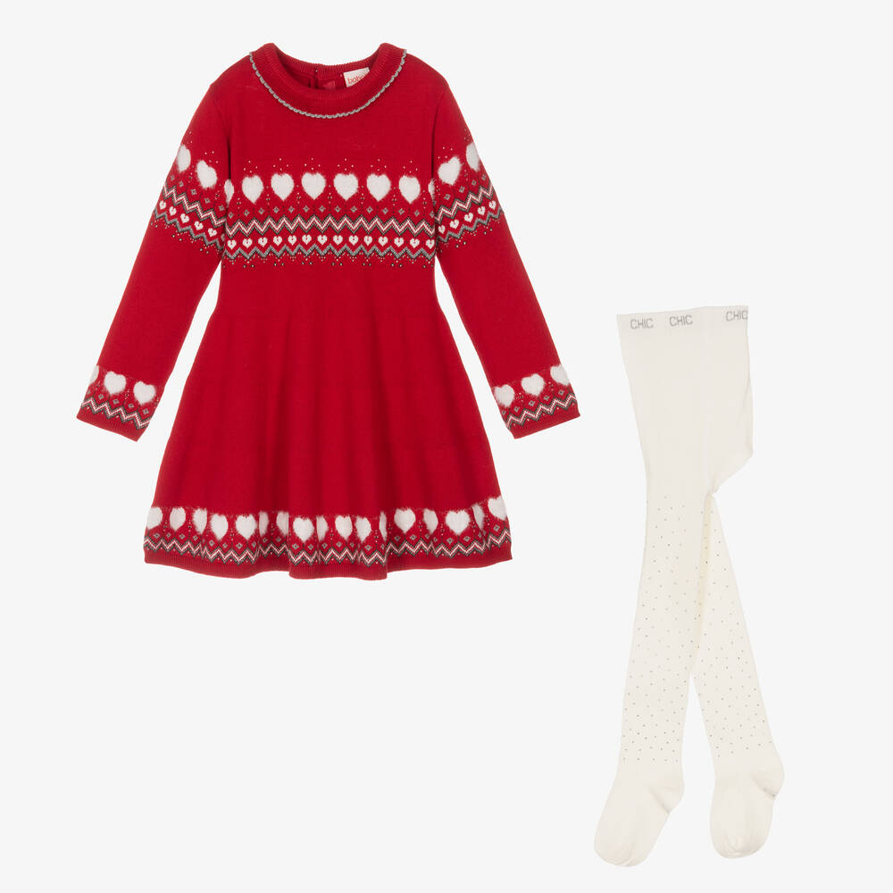 Boboli - Girls Red Knitted Dress Set  | Childrensalon