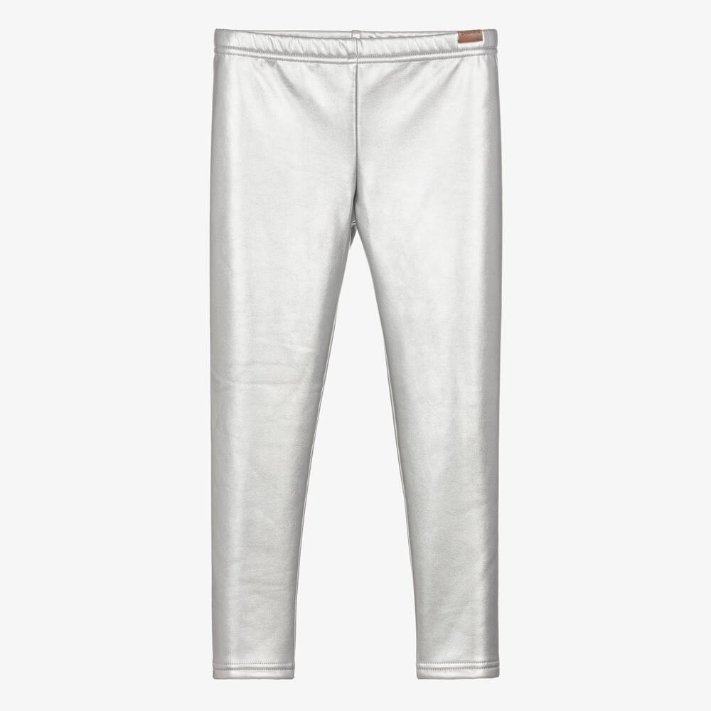 Boboli - Girls Silver Leather Effect Leggings | Childrensalon