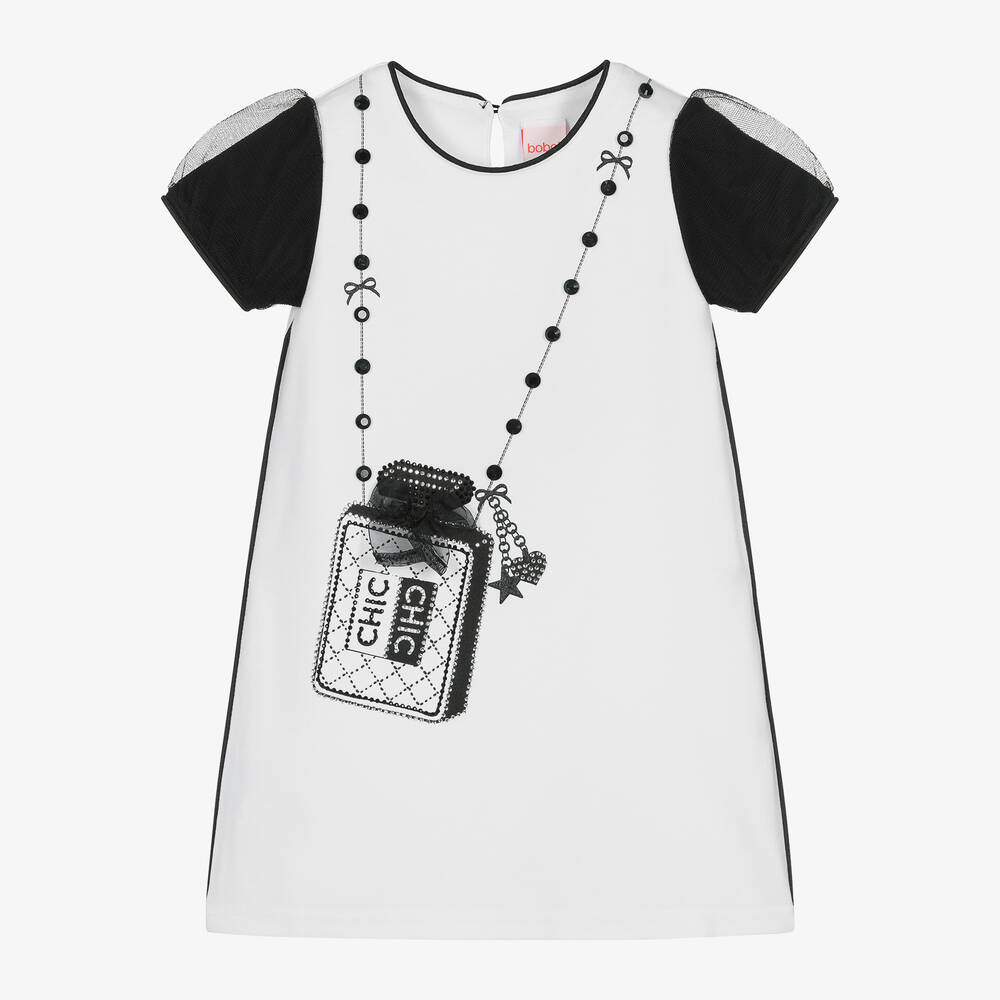 Boboli - Girls White Bag Print Cotton Dress | Childrensalon