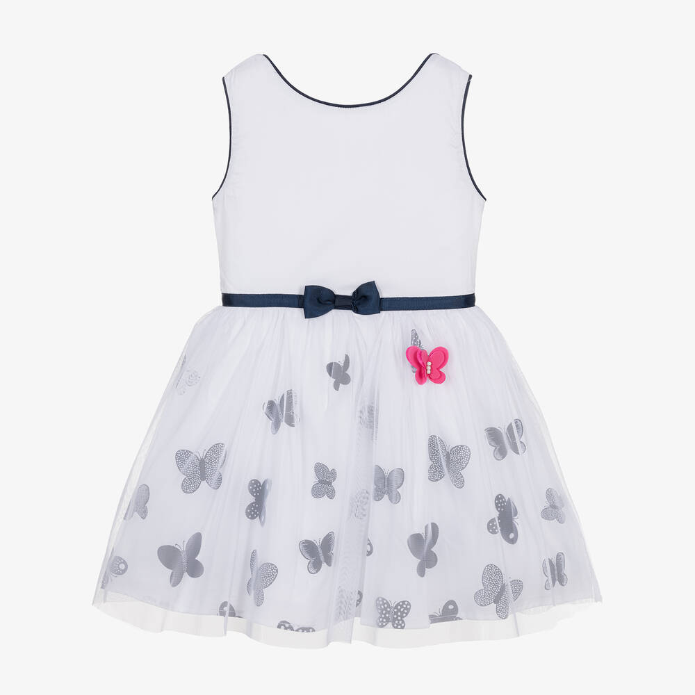 Boboli - Girls White Cotton Butterfly Dress | Childrensalon