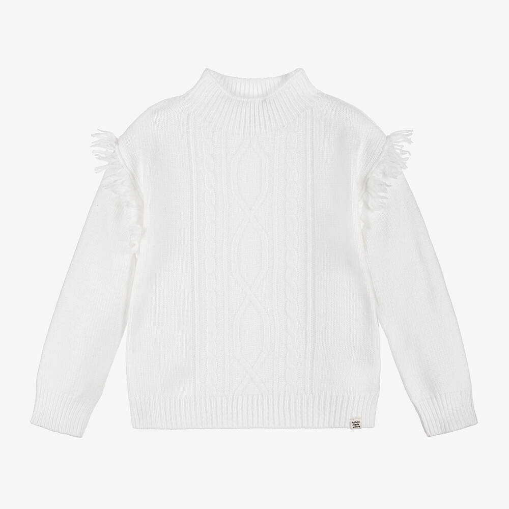 Boboli - Girls White Knitted Cable Jumper | Childrensalon