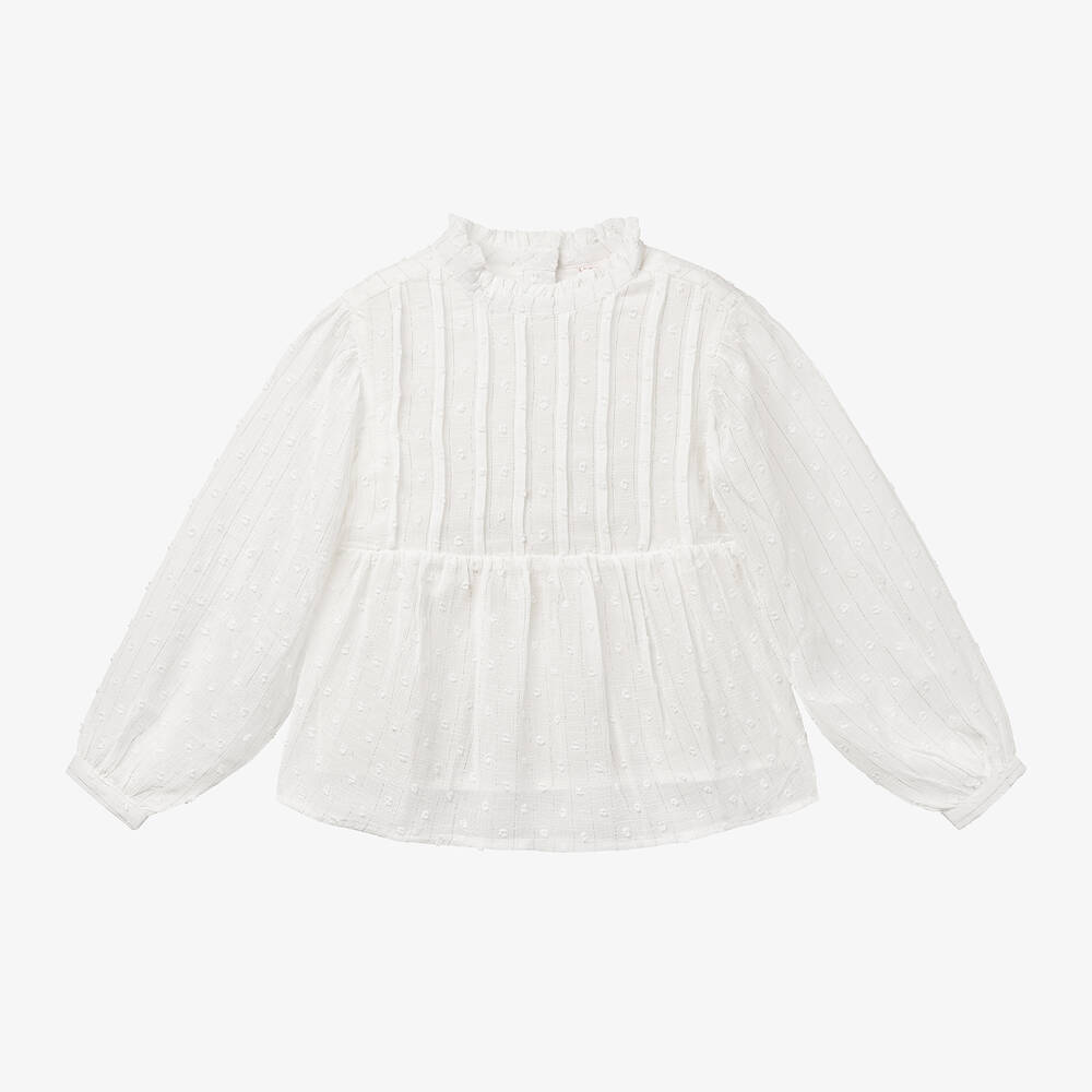 Boboli - Girls White Plumeti Chiffon Blouse | Childrensalon