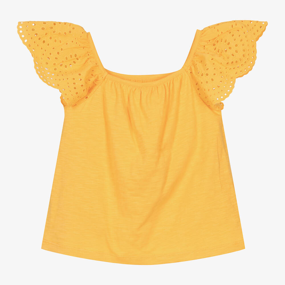 Boboli - Girls Yellow Cotton Jersey Blouse | Childrensalon