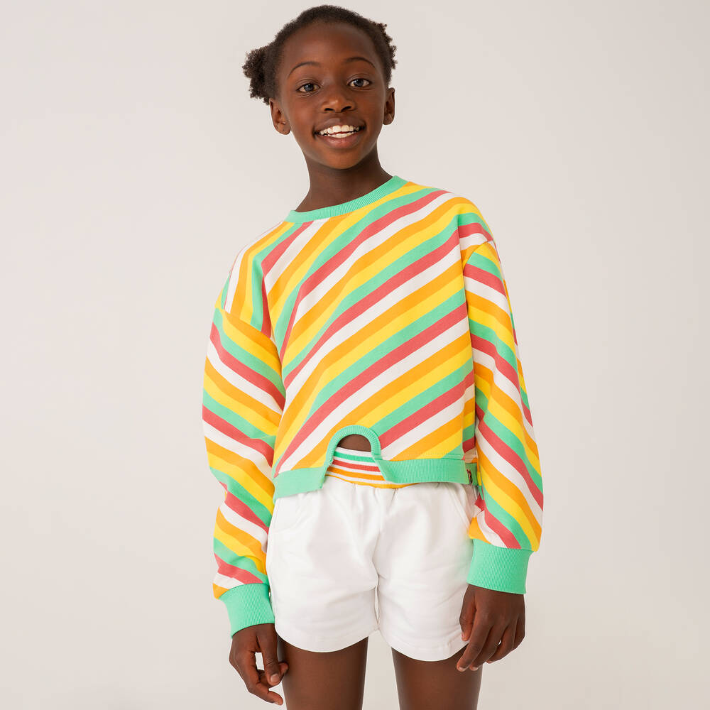 Boboli - Yellow Cotton Striped Sweatshirt Childrensalon