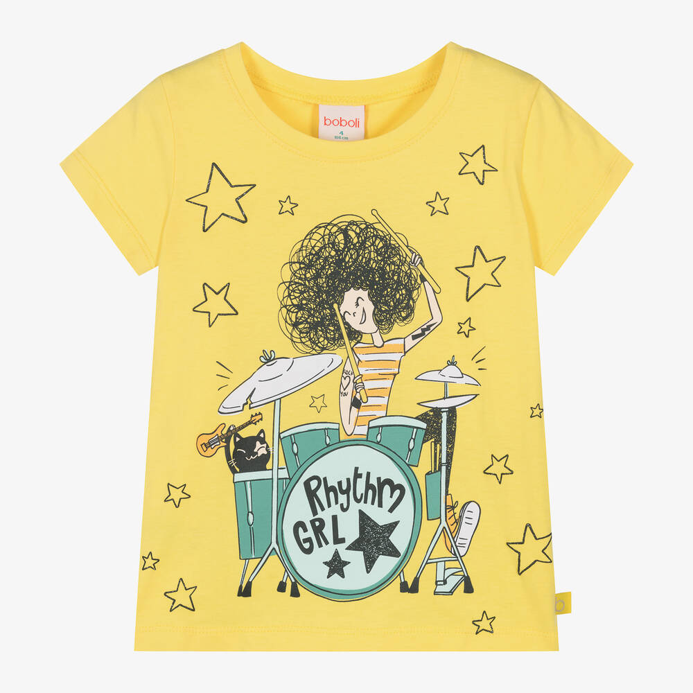 Boboli - Girls Yellow Cotton T-Shirt | Childrensalon