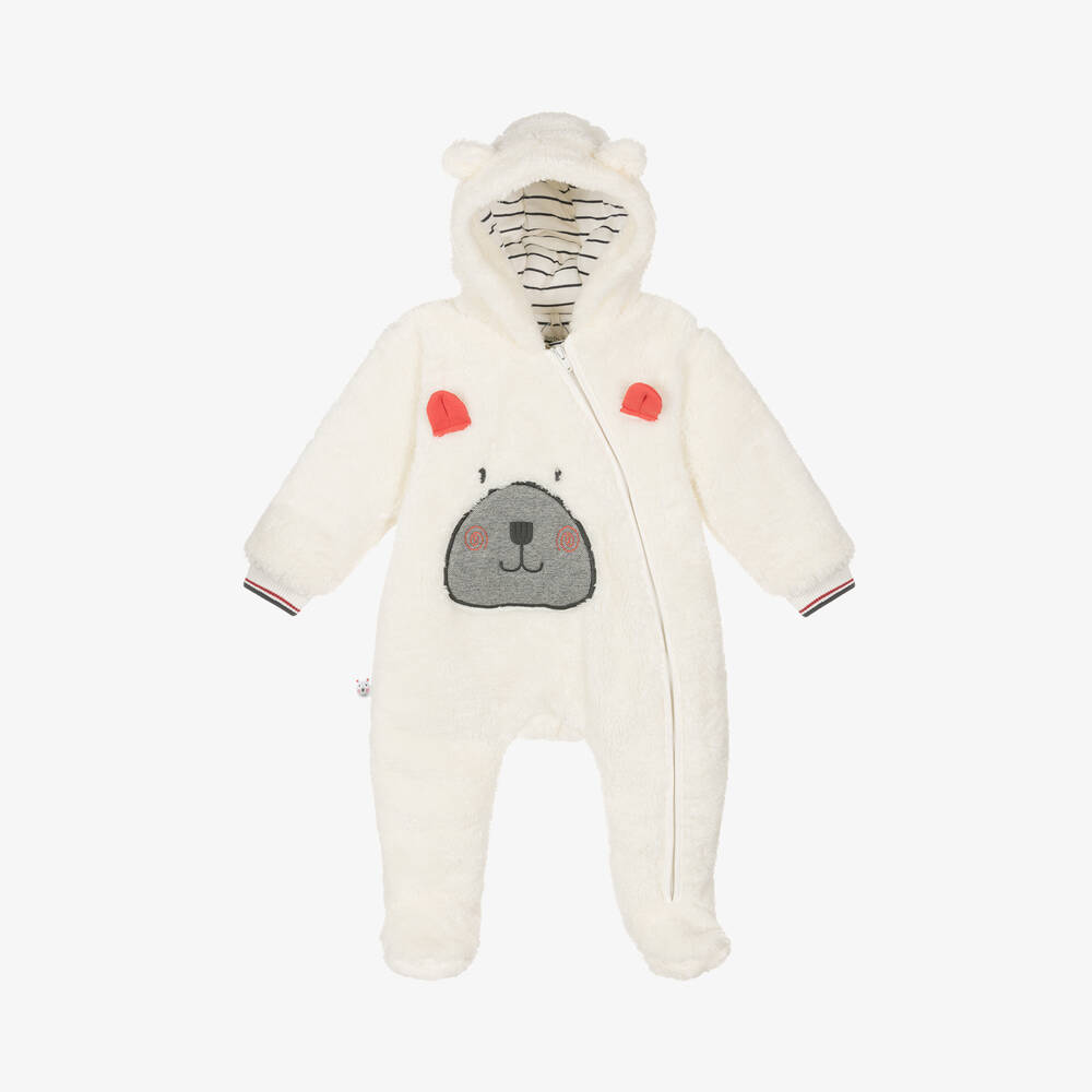 Boboli - Ivory Bear Fleece Baby Pramsuit | Childrensalon