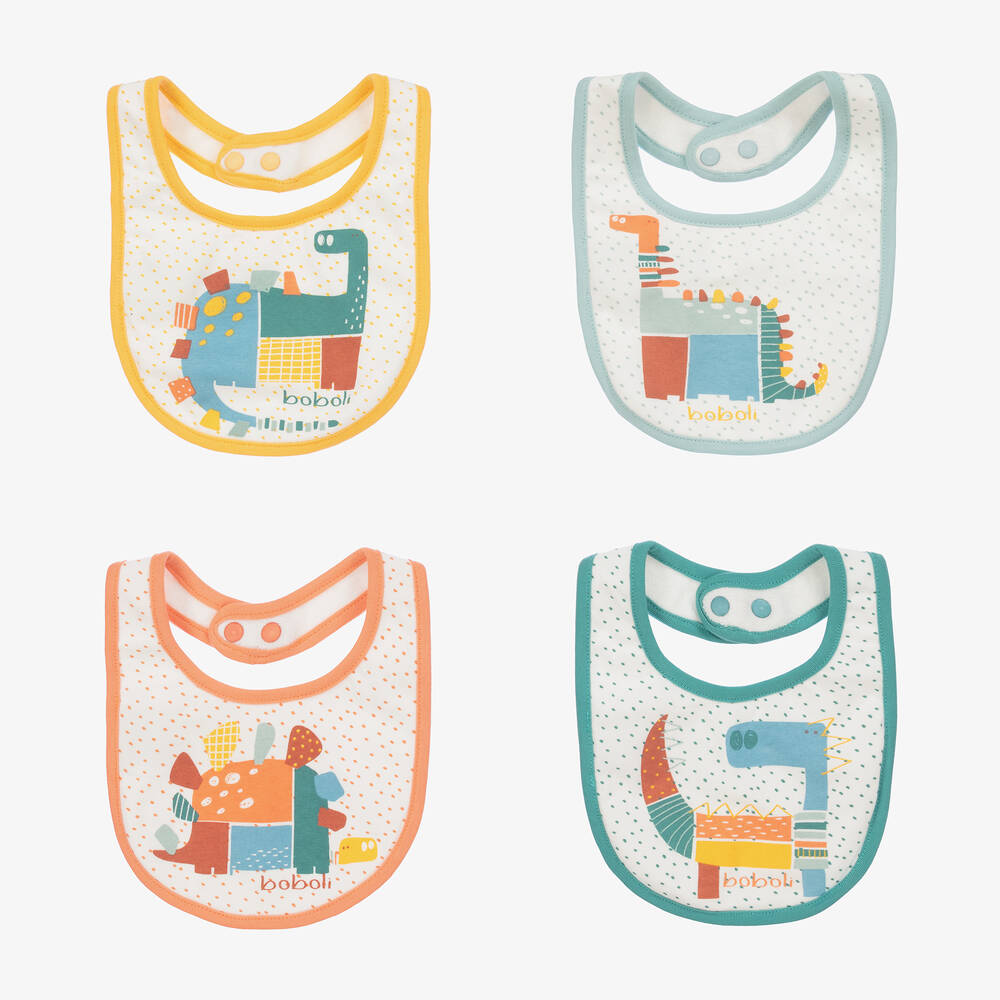 Boboli - Ivory Dinosaur Cotton Bib Set (4 Pack) | Childrensalon