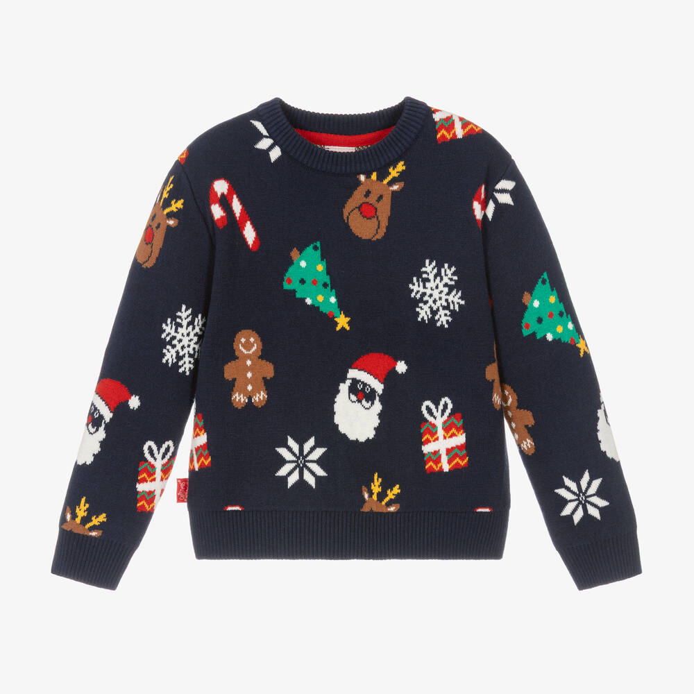 Boboli - Navy Blue Knitted Festive Sweater | Childrensalon