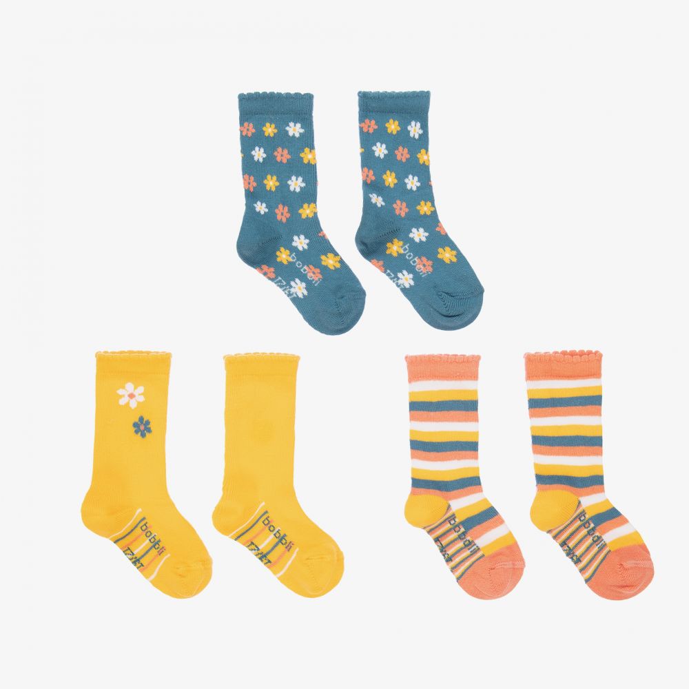Boboli Babies' Girls Yellow Cotton Socks (3 Pack) In Multi