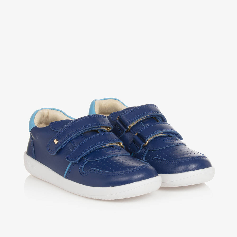 Bobux Kid + - حذاء رياضي بشريط لاصق جلد لون أزرق للأولاد | Childrensalon