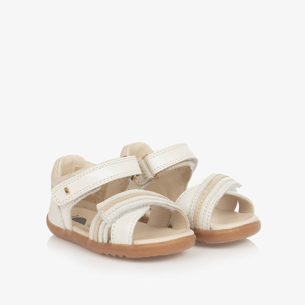 Bobux Step Up Babies' Girls Ivory & Gold Leather First Walker Sandals